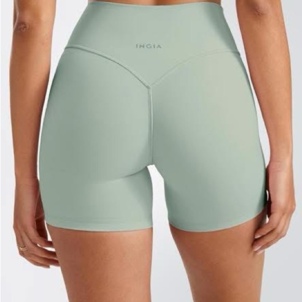 High-Waist Sage Green Bike Shorts for Women - Picture 2 of 5